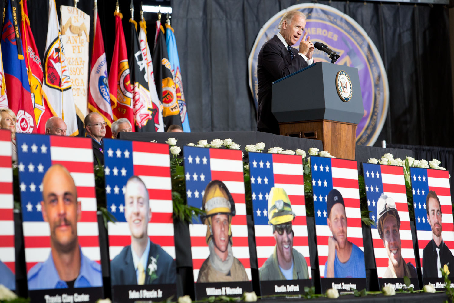 Vice President Joe Biden speaks at a memorial service for the 19 firefighters who died while fighting the Yarnell Wildfire,