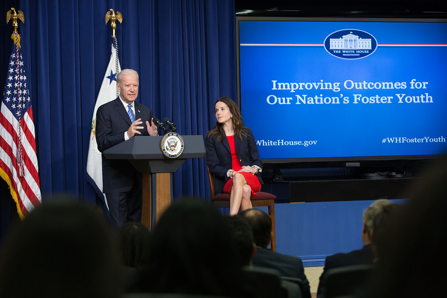 Vice President Biden delivers remarks with his daughter Ashley Biden during a White House Foster Care event