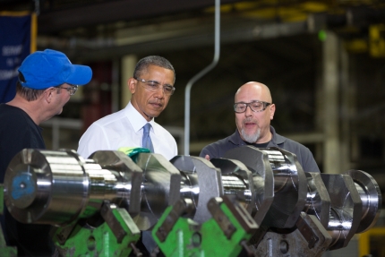President Barack Obama tours General Electric's Waukesha Gas Engines Facility in Milwaukee, Wis., Jan. 30, 2014.