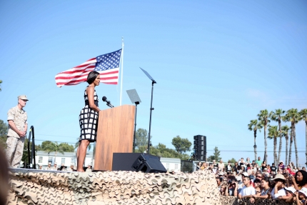 First Lady Michelle Obama delivers remarks to Marines