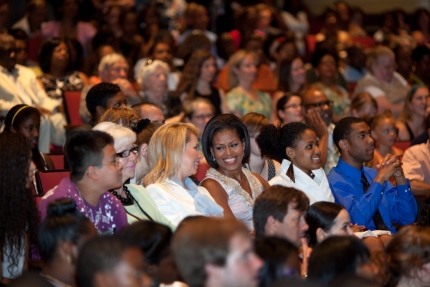 First Lady Michelle Obama and First Lady Svetlana Medvedeva of Russia attend a performance