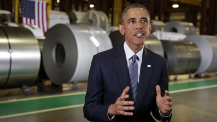President Barack Obama tapes the Weekly Address at Millennium Steel Service, LLC in Princeton, Indiana