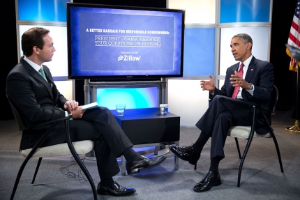 President Barack Obama participates in an interview with Spencer Rascoff, CEO of Zillow
