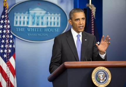 President Barack Obama makes remarks in the Press Briefing Room at the White House, Oct. 16, 2013.