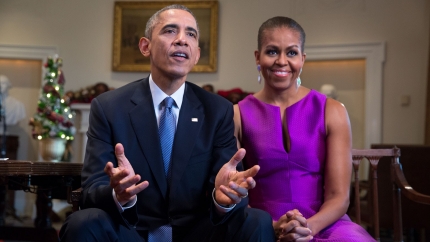 President Barack Obama and First Lady Michelle Obama tape the holiday Weekly Address (Dec., 2014)