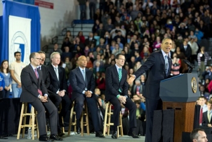 President Barack Obama delivers remarks on the minimum wage at Central Connecticut State University in New Britain, Connecticut