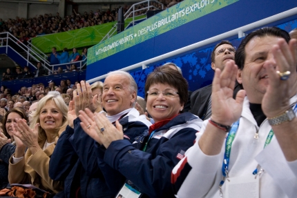 Vice President Biden, Dr. Jill Biden and Valerie Jarrett Applaud the U.S. Olympic Pairs Figure Skaters