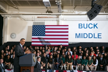 President Barack Obama delivers remarks on ConnectED at Buck Lodge Middle School