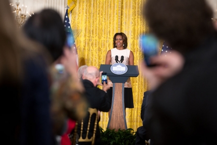 First Lady Michelle Obama delivers remarks during a "Let's Move!" school wellness event