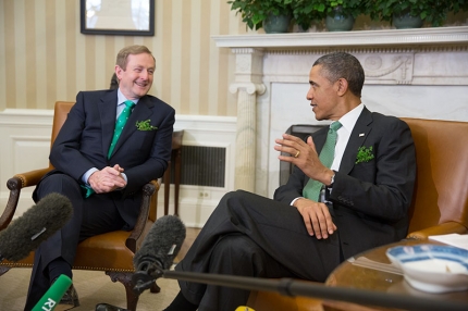 President Barack Obama welcomes Taoiseach Enda Kenny of Ireland and the Irish delegation to the Oval Office