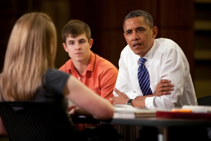President Barack Obama Listens to Senior Marissa Boles During a Roundtable Discussion 