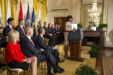 First Lady Michelle Obama Makes a Veterans' Employment Announcement in the East Room, April 30, 2013