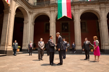 President Barack Obama greets President Peña Nieto of Mexico at the Palacio Nacional
