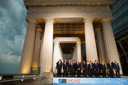 President Barack Obama, NATO Secretary General Anders Fogh Rasmussen, and North Atlantic Council leaders pose for a “family” photo 