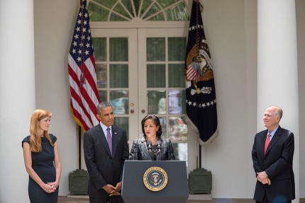 Amb. Susan Rice, U.S. Permanent Representative to the United Nations delivers remarks in the Rose Garden