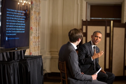 President Barack Obama participates in a Tumblr event with David Karp