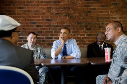 President Barack Obama talks about the"Fatherhood Buzz" campaign at Kenny’s BBQ Smokehouse in Washington, D.C., June 13, 2012