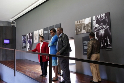 First Lady Michelle Obama tours the Hector Pieterson Memorial Museum