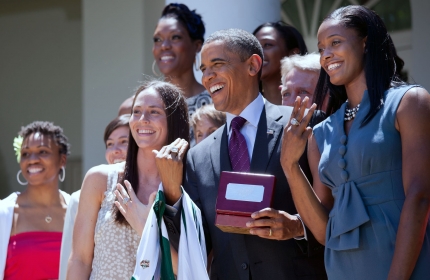 President Barack Obama with the Seattle Storm