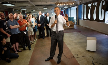 President Barack Obama delivers remarks on the economy at 1776, a tech startup hub in Washington, D.C.