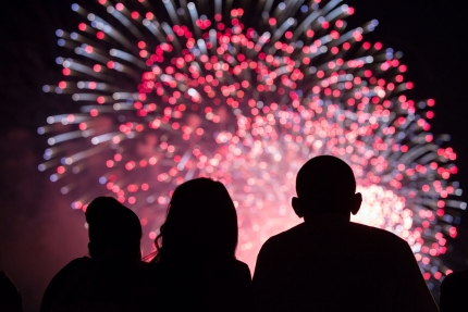 First Lady Michelle Obama, Malia Obama, and President Obama watch the Fourth of July fireworks