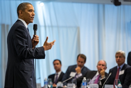 President Barack Obama delivers remarks and participates in a Q&A with Business Roundtable members