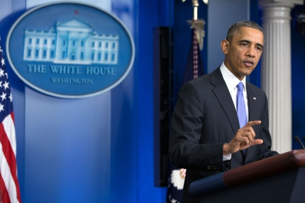 President Barack Obama answers questions at a news conference in the James S. Brady Press Briefing Room of the White House