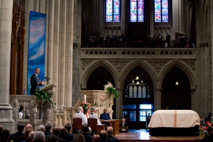 President Barack Obama speaks at the funeral service for Hawaiian Senator Daniel Inouye