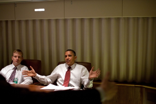 President Barack Obama Participates In A National Security Briefing Aboard Air Force One