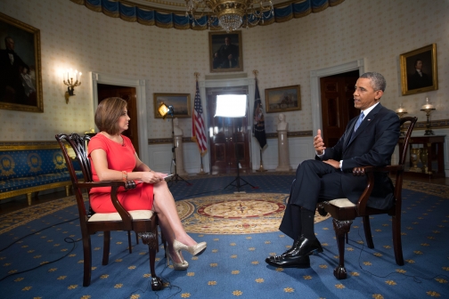 Norma Garcia, KXTX Telemundo, Fort Worth, Texas, interviews the President. 