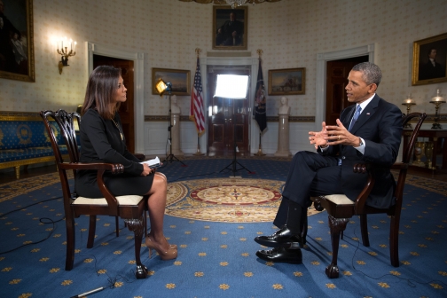 Adriana Vargas, WXTV Univision, New Jersey/NYC, interviews the President