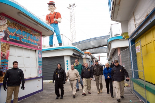 Vice President Joe Biden is led on a tour by Mayor William Akers