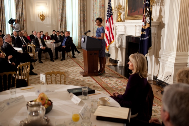 First Lady Michelle Obama delivers remarks to governors attending the National Governors Association’s meeting