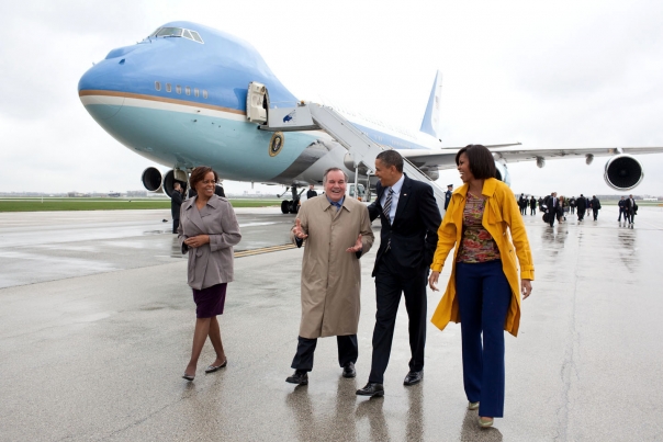 President Barack Obama Walks With Chicago Mayor Richard Daley