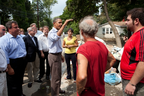 President Barack Obama talks with residents 
