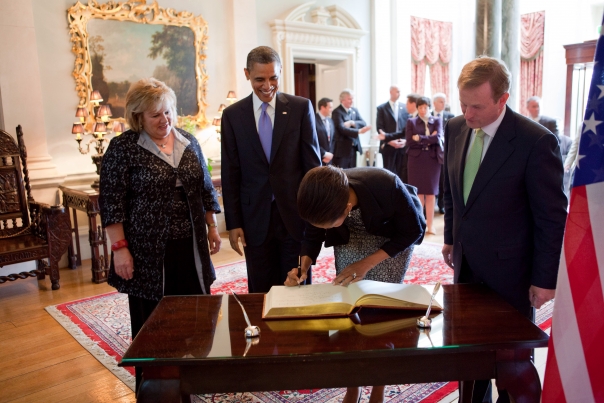 President Obama and First Lady Michelle Obama Sign the Guestbook 