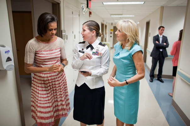 First Lady Michelle Obama and Dr. Jill Biden at Brooke Army Medical Center