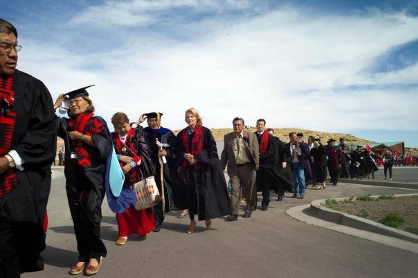 Dr. Jill Biden walks with the procession of graduates of the Navajo Technical College Class of 2013