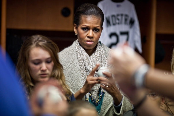 First Lady Michelle Obama Watches the Air Force Academy Pitching Clinic