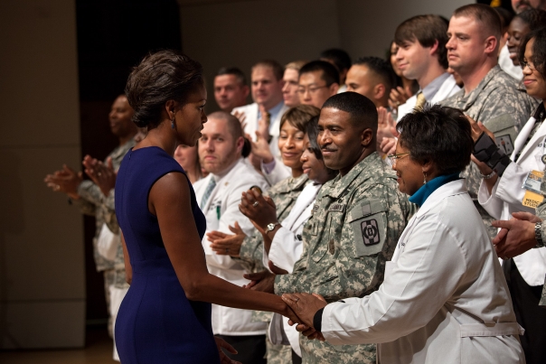 First Lady Shakes Hands With Medical Personnel