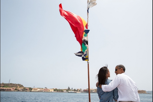 President Obama and Daughter Malia Talk Aboard a Gorée Island Ferry 