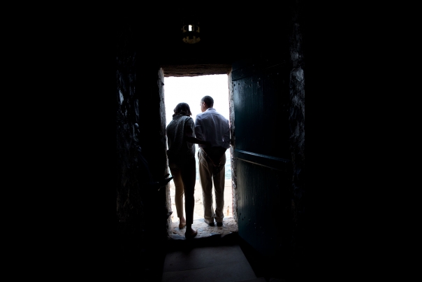 President Obama and First Lady Michelle Obama Look Out the "Door of no Return" 