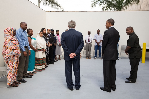 President Obama and former President George W. Bush at the U.S. Embassy 