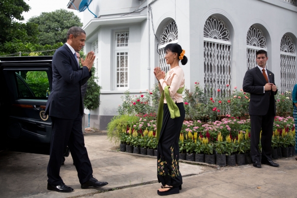 President Obama Greets Aung San Suu Kyi