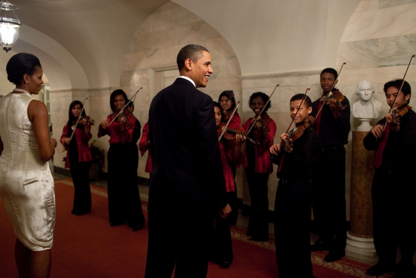 The President And First Lady Greet The Strings For Joy
