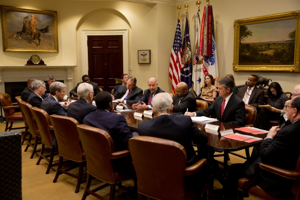 Vice President Joe Biden meets with the U.S. Conference of Mayors in the Roosevelt Room