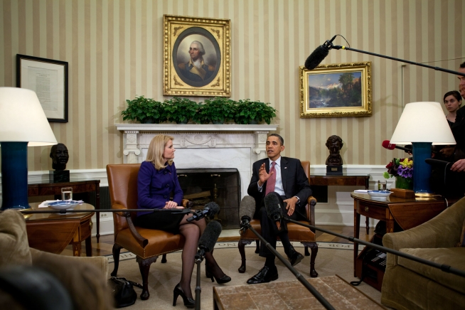 President Barack Obama And Prime Minister Helle Thorning Schmidt Of