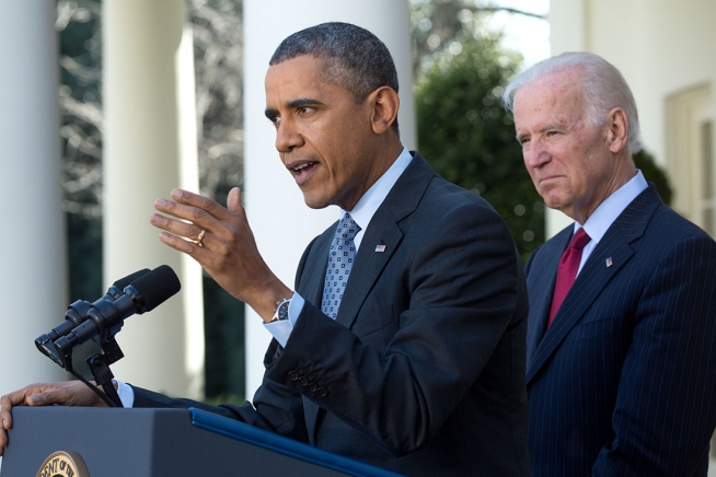 President Barack Obama, Joined By Vice President Joe Biden, Delivers A ...