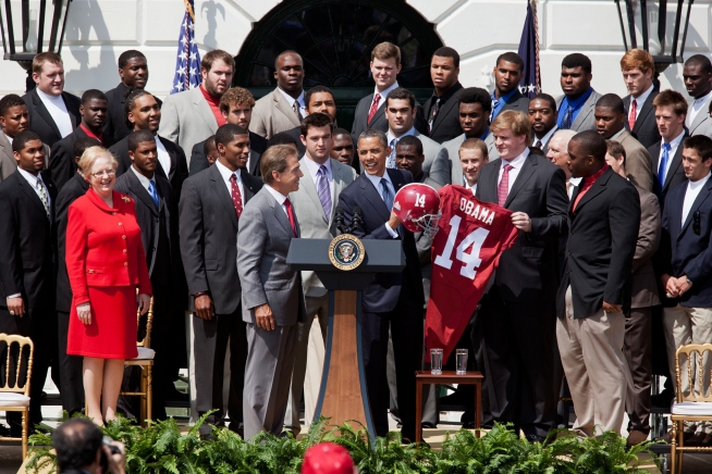 Alabama 14th Championship Anniversary President Barack Obama 14 Crimson Jersey