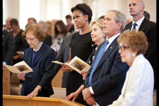 First Lady Michelle Obama Attends Funeral for Former First Lady